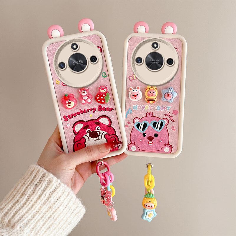 KEYSION Cute Ear 3D Cartoon Case for HONOR X9c Smart 5G with Bracelet Soft Silicone Shockproof Phone Cover for Huawei Honor X9c Smart