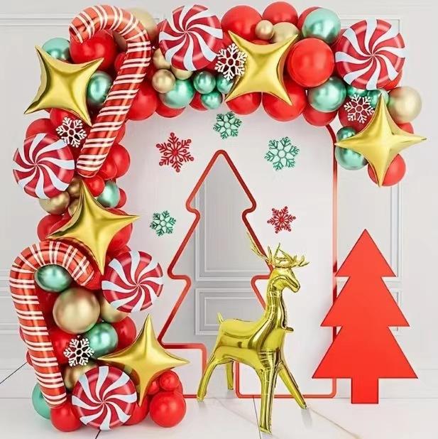 

Рождественское украшение Красный лось Алюминиевая фольга Набор воздушных шаров Набор для оформления места проведения вечеринки по случаю дня рождения Set as shown