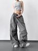 Women's Solid Color Wide-Leg Cargo Pants with Drawstring and Cuffs - Spring Summer 2025 High-Waist, Loose, Floor-Length