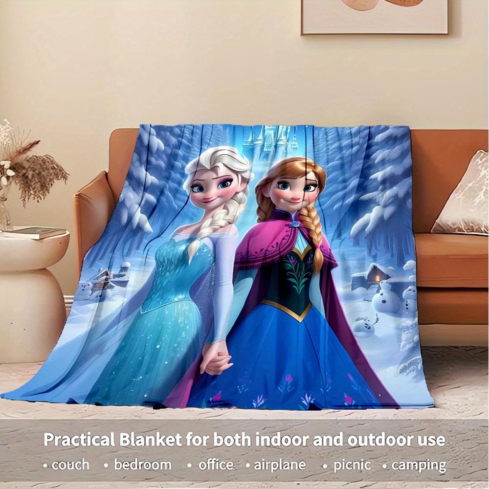 1pc Flannel Frozen Elsa & Anna Snowflake Print Throw Blanket for Bed Sofa Decoration Gift Winter Wonderland Theme Home