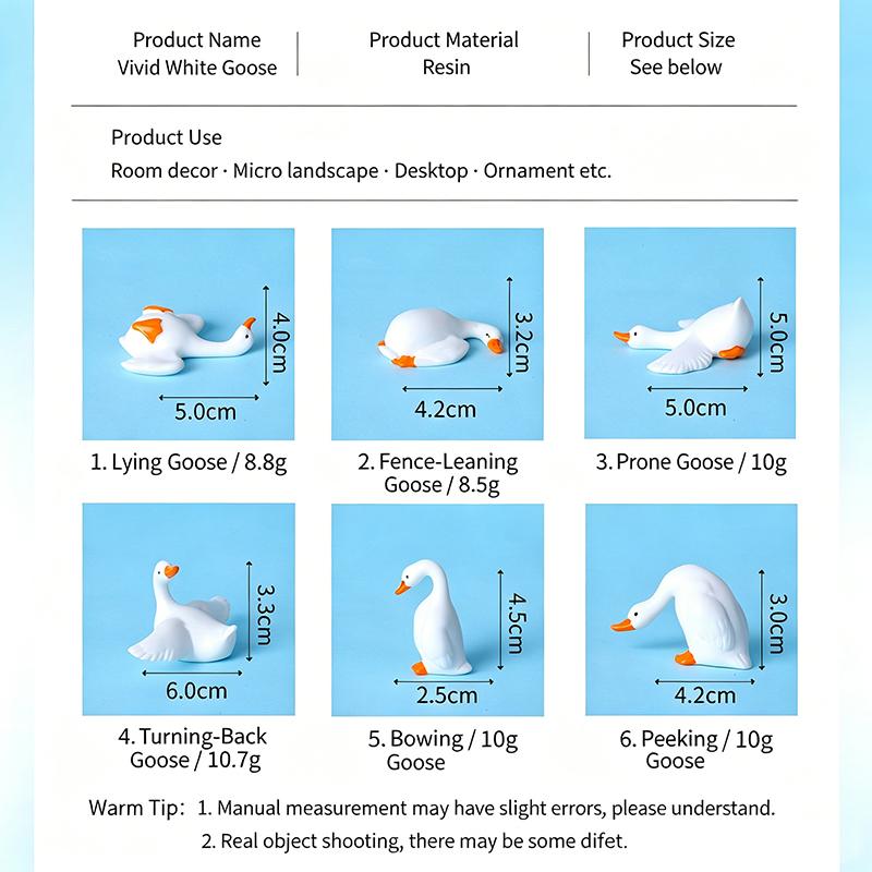 6Pcs Mini Resin White Goose Figurines Cute Cartoon Design And Vivid Colors For Desktop Decor Bonsai Micro Landscape Diy Craft