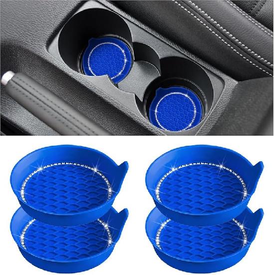 Bling Car Cup Holder Coaster, 4 Pack Universal Ert Coasters With Crystal Rhinestone, Silicone Non-Slip Shockproof Drink Mat, Car Interior Accessories