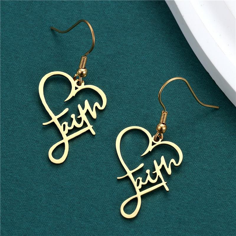 Серьги-гвоздики из нержавеющей стали с буквами, крестиком, сердцем, легкая роскошь, высокий стиль, холодный ветер, модные серьги