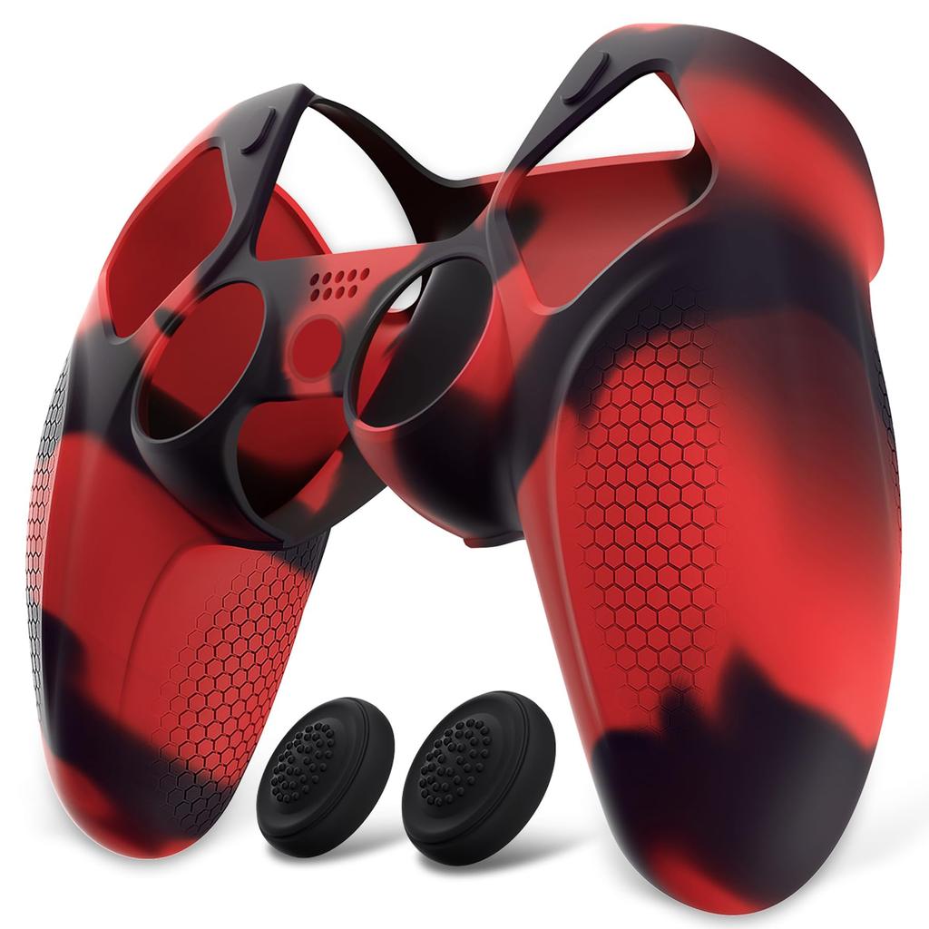 PlayVital Ninja Edition Silikon Cover Skin für PS5 weiche Schutzhülle für passend zur Ladestation mit angebrachter Schutzhülle und schwarz gemischt