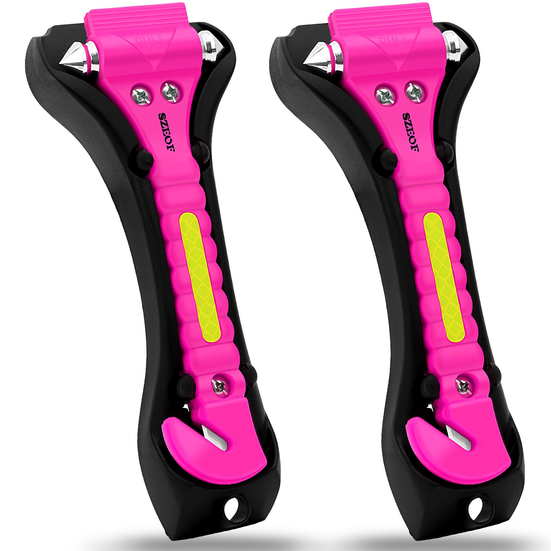 

Разбиватель окон автомобиля для аварийной эвакуации со светоотражающей лентой и молотком для резки ремней безопасности, многофункциональный молоток, красный, желтый, розовый розовый