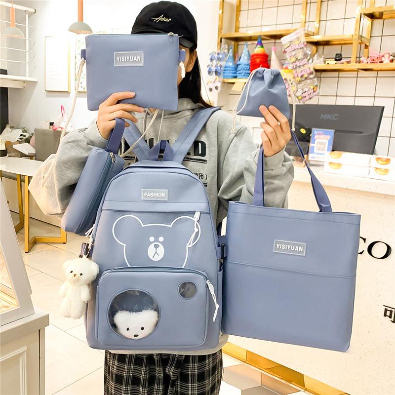 Elementary School Schoolbag Female New Large-capacity Middle School Student High School Student Backpack Five-piece Backpack