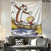 Calvin and Hobbes Wall Tapestry Aesthetic Wall Hanging Printed Fabric Blanket Decorative Tapestries for Bedroom Living Room Home Decor
