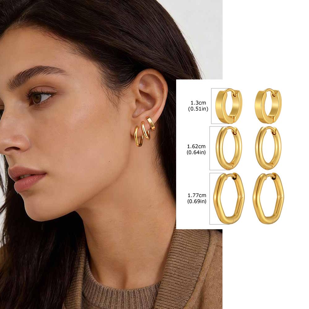 Set Hoops, Stainless Steel Hoop Earrings for Women, Geometric Round Square Huggies Hoops Earrings Cartilage Punk Jewelry