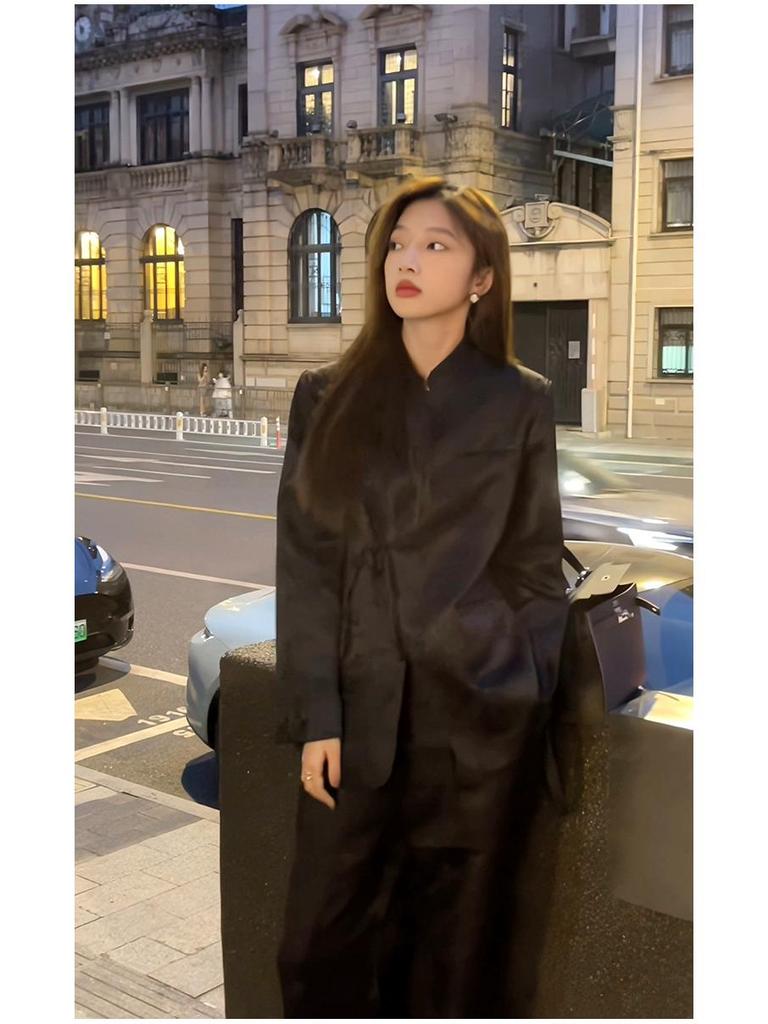 Женское пальто большого размера с воротником-стойкой в китайском стиле с жаккардовым узором - Весна/Осень