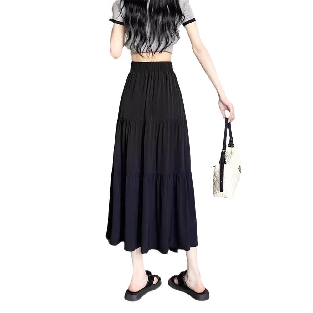 Fustă plisată cu talie înaltă, stil retro american pentru femei - albă, de vară, care acoperă șoldurile, croială slim, lungime lungă