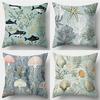 -4Pcs Set, Printed Pillowcase. The Pattern Includes Fish, Seaweed, Starfish, Coral, Jellyfish, Seaweed, Shells And Other Marine
