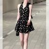 Bow Strap Backless Polka Dot Neck Dress Summer New Sweet and Spicy Waist and Thin Temperament a Word Short Skirt