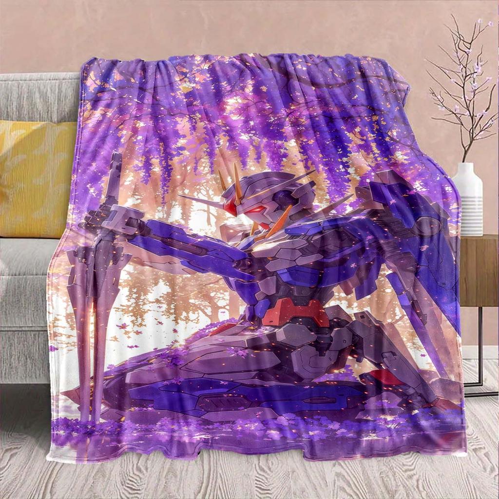 Gundam Anime Flannel Blanket - Soft Warm Perfect for Sofa, Bedding Camping Travel Office Home Decor -QJY