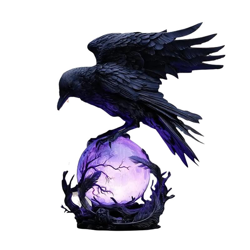 

Готическая светодиодная лампа Лунный свет ворона – Мистическая скульптура ворона на светящемся шаре, 3D полый фонарь с фиолетовым светом A