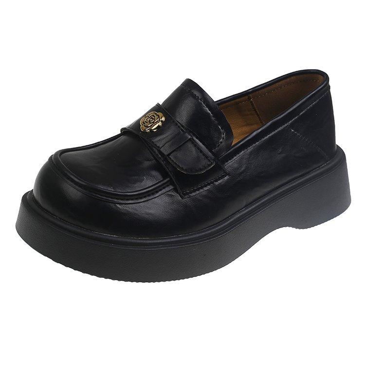 Round Head Brown British Style Thick Heel Platform Small Leather Shoes Women's 2025 Spring New French One-pedal Loafer Single Shoes Women