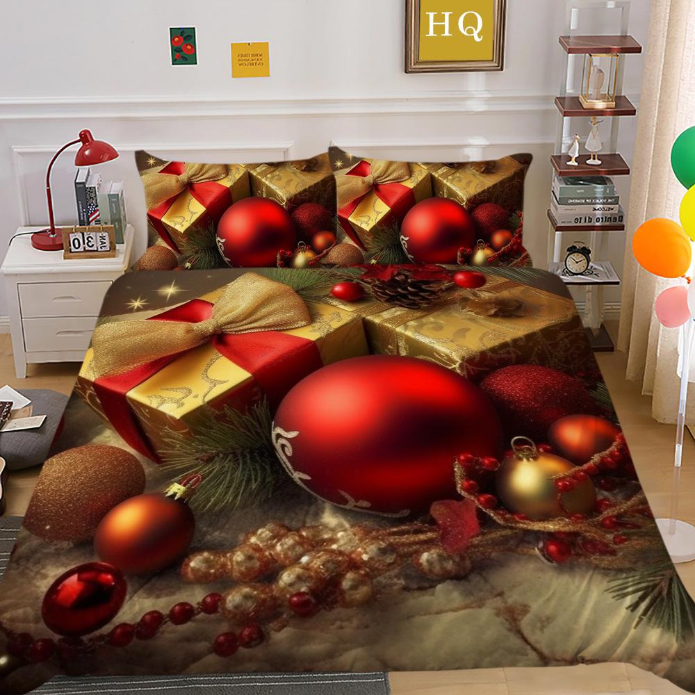 Świąteczny Nadruk Cyfrowy Druk 3D Poliestrowa Poszewka na Poduszkę Poszwa na Kołdrę Dostępny Zestaw Dwu- lub Trzyczęściowy