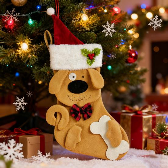 Christmas Stockings Plush Cat Dog Design Santa Claus Xmas Stockings Large Opening Candy Gift Holder Hanging Decor for Tree And Fireplace