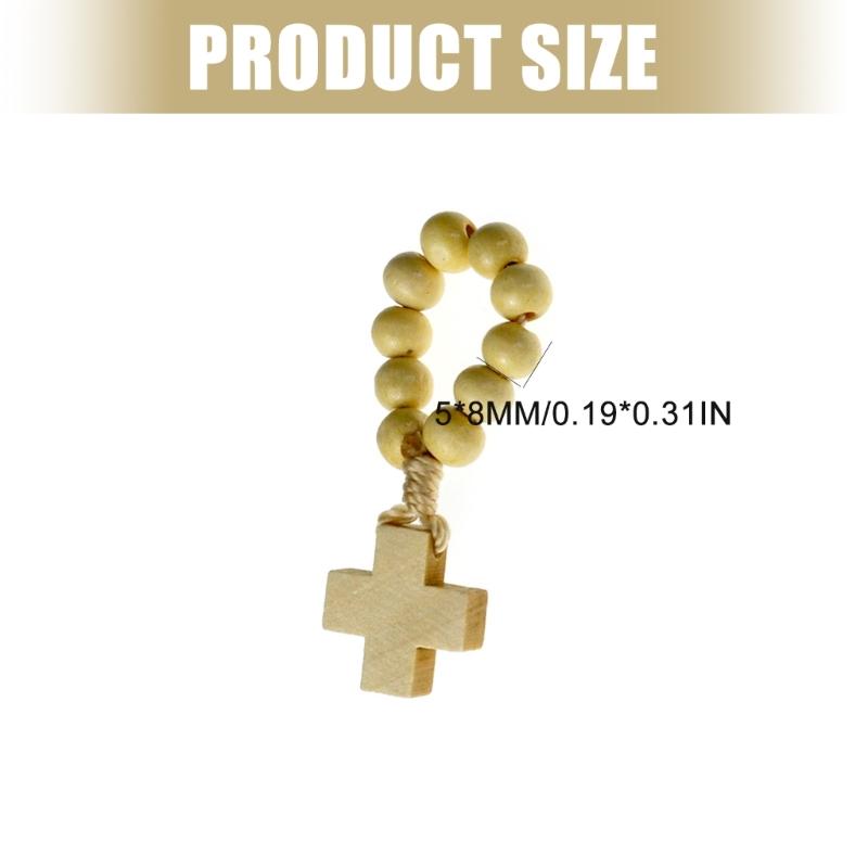 Natural Pine Wood Bead Finger Chain Rosary with Faith Symbol Handcrafted for Baptism and Individual Adornment