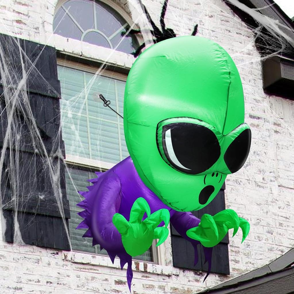 Halloween Decoration Inflatables Alien Broke Out from Window with Built-in LED Blow Up Inflatable for Scary Party Home Indoor Outside Yard Garden