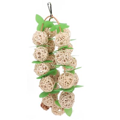 Pet Parrots Biting Toy Rattan Ball String with Leaves Bird Swing Chewing Toy Cage DecorationWood