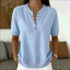 Women's Henley V Neck Partial Button Short Sleeve Solid Color Casual T Shirt Loose Daily Basic Blouse