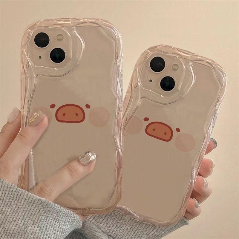 Cute pig iPhone17Promax mobile phone case transparent for Apple 16promax cream case 15 women's models
