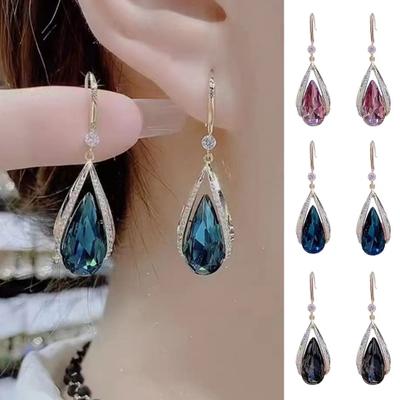 1 Pair Hook Earrings High-class Temperament Elegant Rhinestone Gift Faux Purple Crystal Waterdrop Dangling