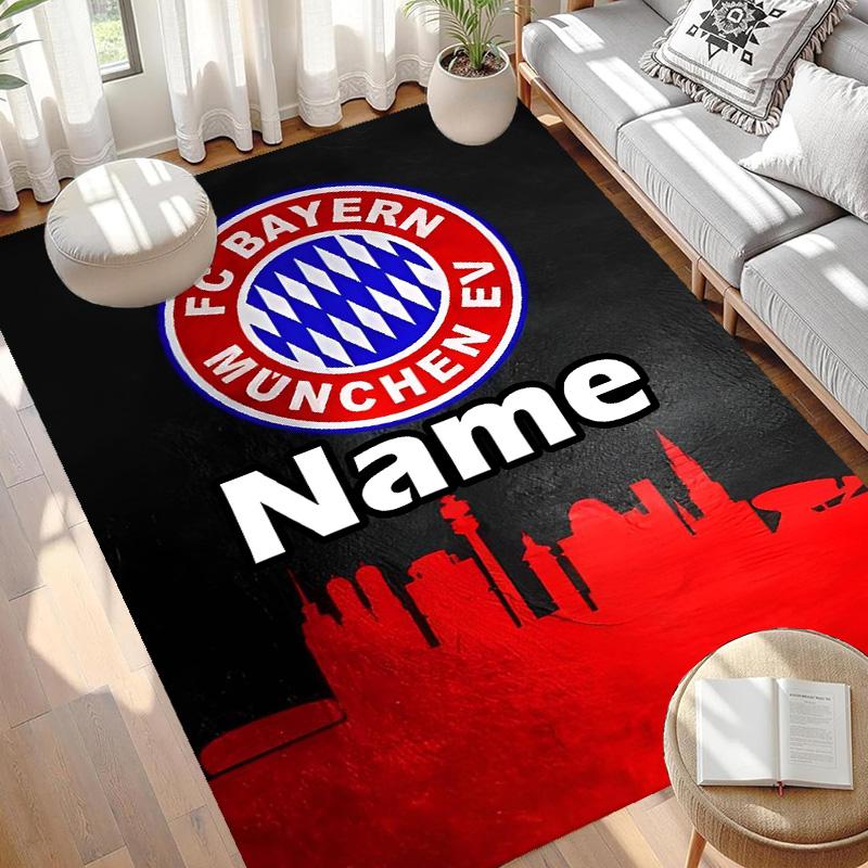 Custom Name Personalized FC Bayern Print Carpet, Versatile Home Decor Rug, for Playroom, Apartment, Balcony, Entryway, Hallway Gift