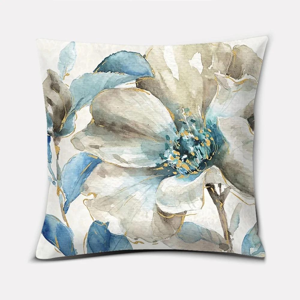 Blaues florales Aquarellmuster Kissenbezüge Muster Kissenbezug Geeignet für Sofa Schlafzimmer Auto Kissenbezug