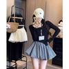 Korean Style Women's 2025 Summer High-Waist Slimming Midi Puff Skirt with Anti-Exposure Shorts