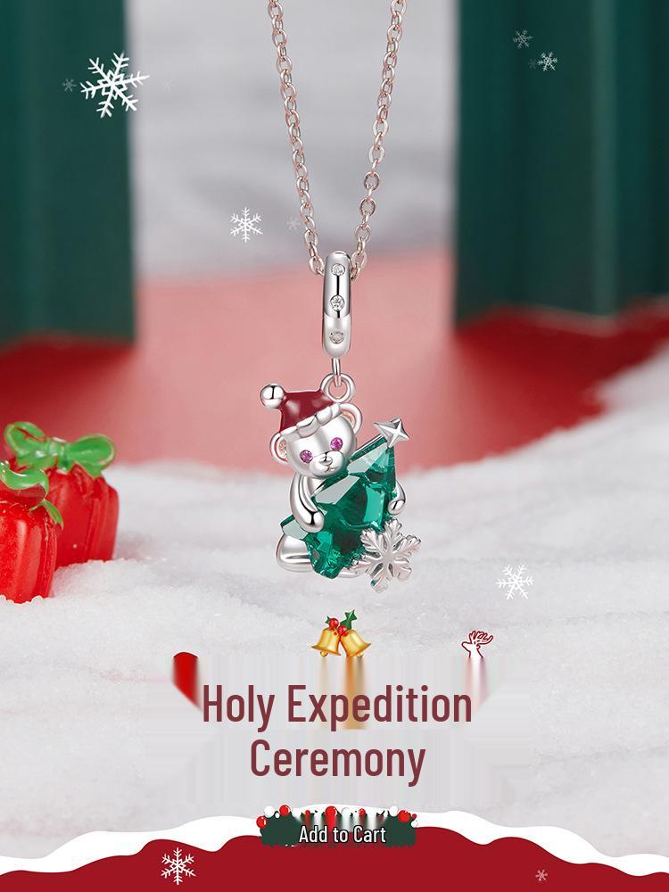 Yinziyun Weihnachtsbär Halskette für Damen, Leichter Luxus s925 Sterlingsilber Glücksbringer Schlüsselbeinkette