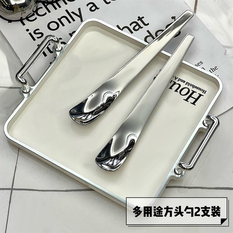 Stainless steel flat head spoon household dessert spoon dumpling spoon stuffing spoon long handle digging spoon ice cream cake spoon