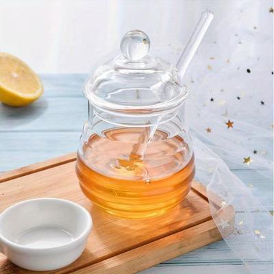 1/2set Glass Honey Jar with Lid & Stirring Rod 300ml Heat-Resistant Honey Pot for Serving Syrup Sugar Storage Home Kitchen Essen