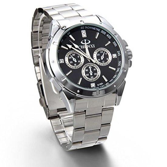 JewelryWe Casual Mens Standard Business Watch Wristwatch Quartz Stainless Band Analog Sports Alloy Valentines Gift