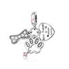 S925 Silver Cute Dog Charms Bead Keychain Animal Puppy Teddy Yorkshire Terrier Crab Paw Whale Rooster Snake Crocodile Jewelry
