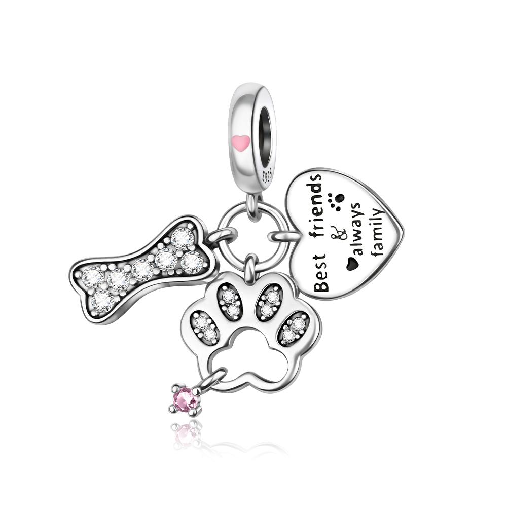 S925 Silver Cute Dog Charms Bead Keychain Animal Puppy Teddy Yorkshire Terrier Crab Paw Whale Rooster Snake Crocodile Jewelry