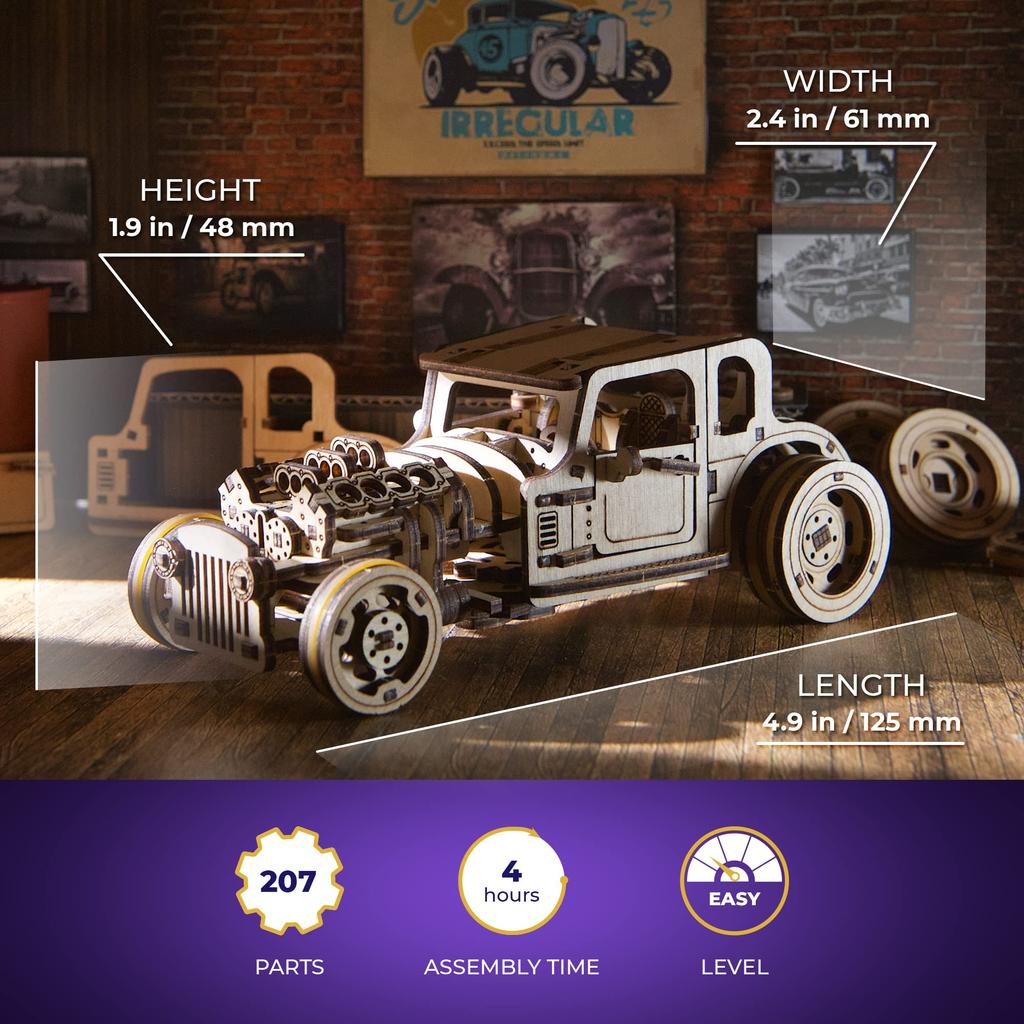 Ugears Hot Rod Furious Mouse 70192 Wooden Block DIY Puzzle Assembly Imagination Creativity Toy Educational Wood Puzzle 3D Craft Kit Wooden Model Kit