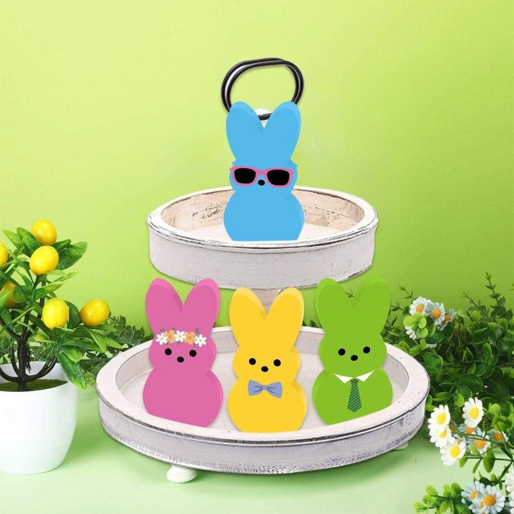Cartoon Colorful Rabbit Decoration Handmade Home Table Decor Easter Bunny Wood Signs  Friends