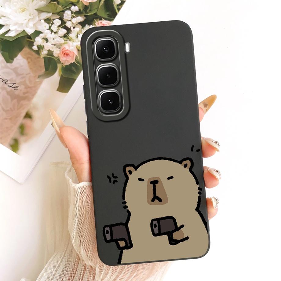 Phone Case For Infinix Hot 60 Pro 60i Black Cat Cartoon Dragon Animals Pattern Bumper For Hot 60 Pro+ Soft Liquid Silicone Cover