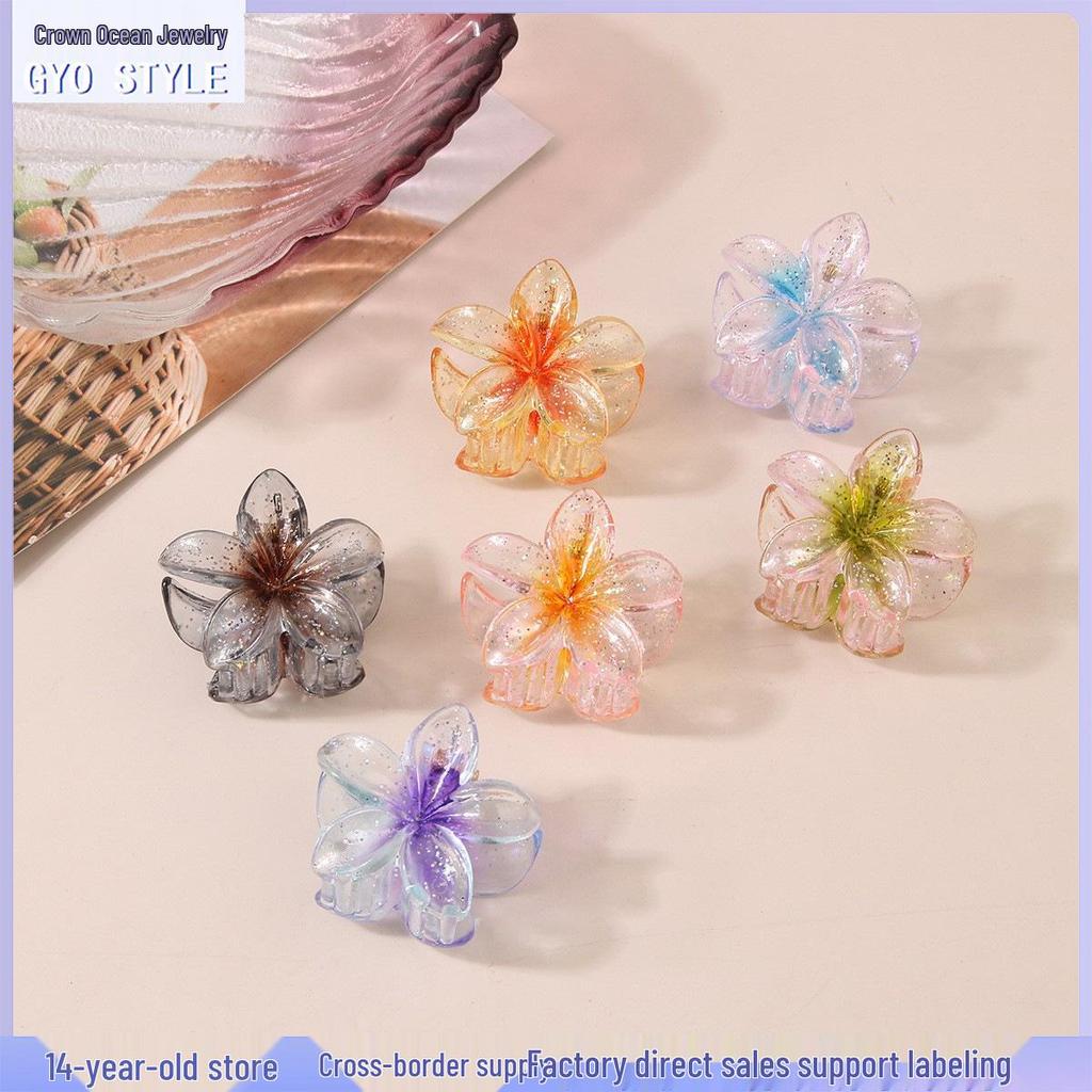 Koreanischer Stil 4CM Transparenter Glitzer Plumeria Haarspange für Damen