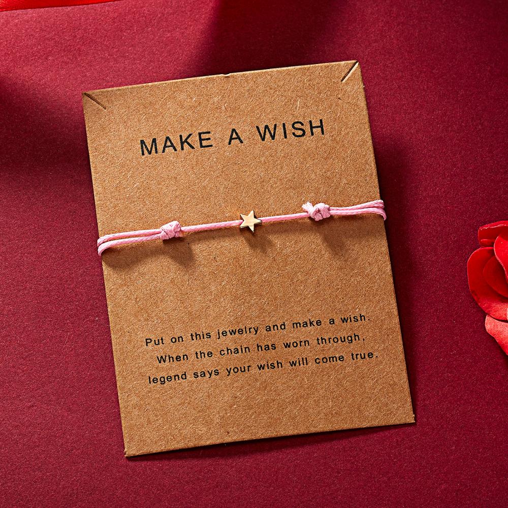 Make a Wish Crown Five-stars Cross Heart Woven Paper Card Bracelet Adjustable Lucky Red String Bracelets Femme Jewelry