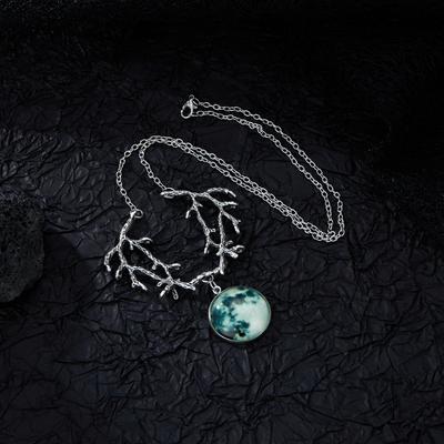 Gothic European and American Branch Pendant Fantasy Forest Punk Luminous Moon Pendant Necklace Women's Creative Party Gift