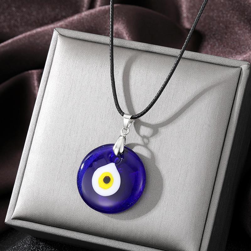 Color Glass Blue Evil Eyes Pendant Necklace Women Men Round Turkish Lucky Eye
