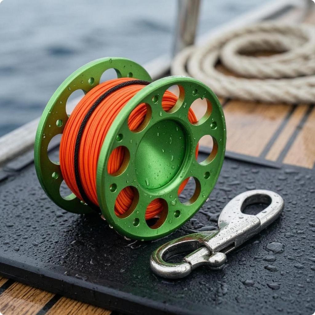 Diving Finger Spool Reel DoubleEnded Snap Hook SMB Line Perforated Aluminum 15M