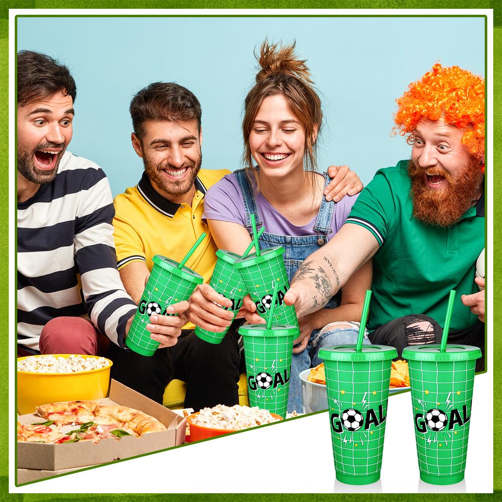 10 Pcs 24Oz Plastic Football Cups Reusable Tumbler With Lid And Straw Decorated Soccer Birthday Party Gifts For Coach Fan Men Wo