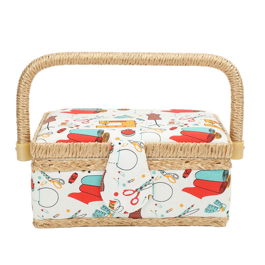 Sewing Basket Polyester Fabric Sewing Supplies Organizer with Removable Plastic Tray for Needle
