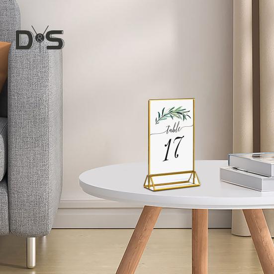 Acryl-Schildhalter, doppelseitig, goldener Bilderrahmen, Tisch-Schildhalter, transparenter Displayständer für Flyer, Menüs, Hochzeitstischnummernhalter