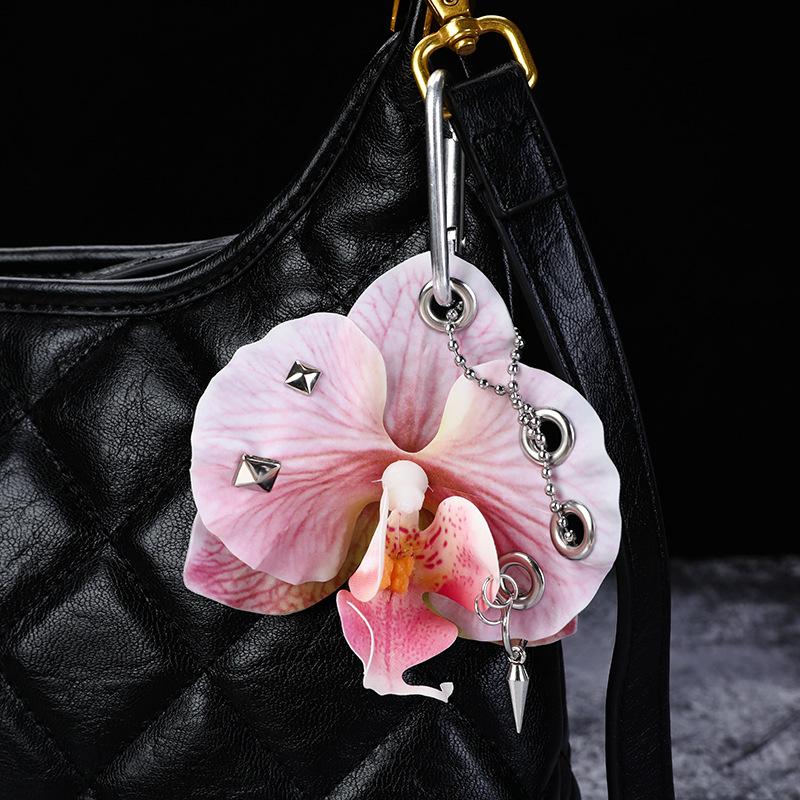 Punk Simulation Phalaenopsis Keychain Creative Exquisite Colorful Simulation Flower Keyring Backpack Decoration Halloween Gifts