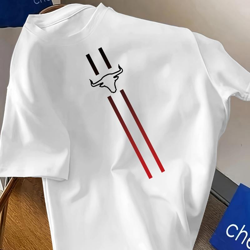 

Bull Logo Stripes Graphic T-Shirt,Soft Breathable & Fade-Resistant, Classic Fit for Daily Casual Wear XXL белый
