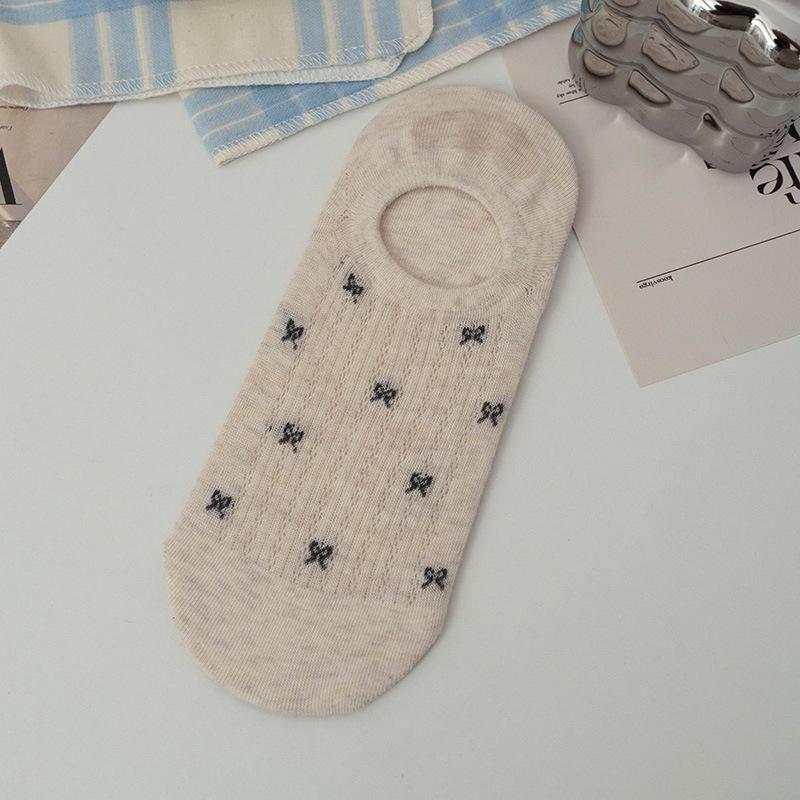 Women's Spring/Summer Mesh Bow Invisible Boat Socks - Korean Style, Thin & Boneless